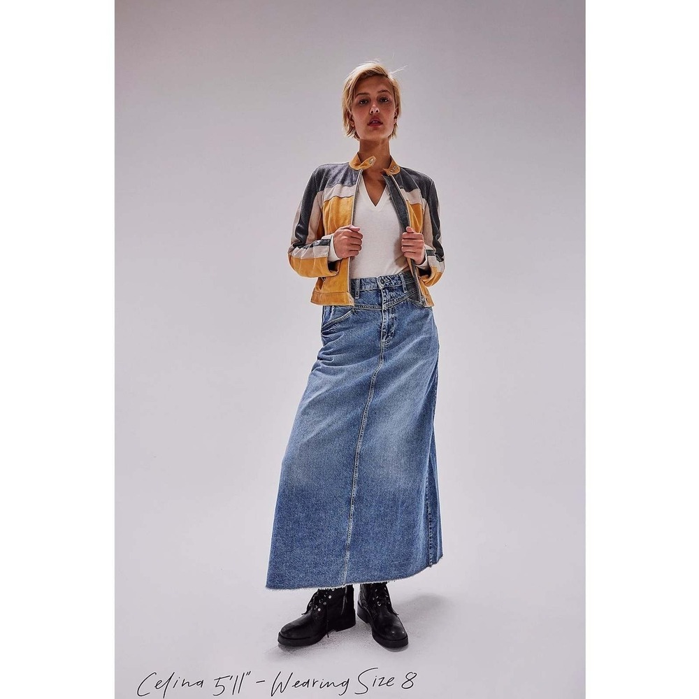 We The Free People Come As You Are Denim Jean Maxi Skirt Blue Frayed Boho 6 - Picture 3 of 16